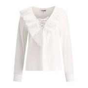 Hvit Ruffle Bluse Elegant Chic Stil