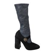 Svart Krystall Mary Janes Booties