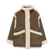 Quiltet Faux Shearling Grønn Jakke