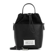 Svart Skinn Bucket Bag Skulder