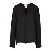 V-hals Crepe Bluse med Splitt-ermer