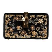 Velvet Floral Crystal Clutch med hengelås