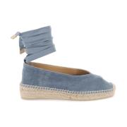 Håndlagde ballerina-espadrillos med V-formet overdel