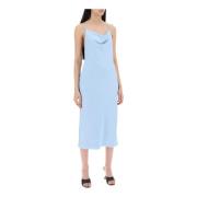 Satin Midi Slip Kjole med Ring Halsutringning