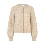 Beige Melange Cardigan med Ballongermer