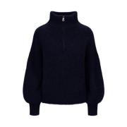 Chunky Mohair Zip Sweater Navy