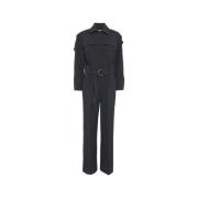 Sort Skjorte-Stil Jumpsuit med Midjebelte