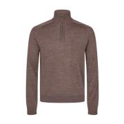 Brun Regular Fit Strikket Half-Zip Genser