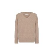 Beige Oversized V-Neck Pullover Sweater