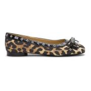 Leopard Eyelet Bow Ballerina Sko