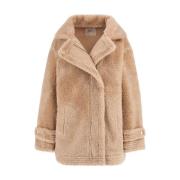 Shearling Kåpe i Beige Ecopelliccia Stil