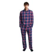 Flanell Pyjamas Sett i Marineblå/Rød Rutete