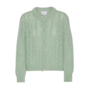 Myk Mintgrønn Kabelstrikket Cardigan