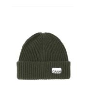 Mørkegrønn Strukturert Rib Beanie Lue