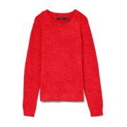 Rød Strikket O-Neck Pullover Genser