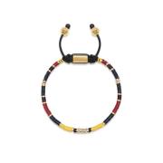 Men`s Beaded Bracelet with Black, Yellow and Red Mini Disc Beads