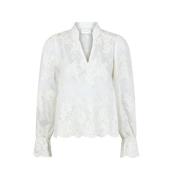 Brodert Offwhite Bluse med V-Hals