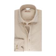 Beige Corduroy Slim Fit Skjorte