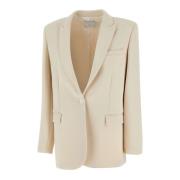 Hvit Crepe Blazer med Knappelukking