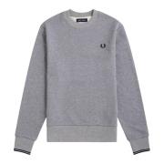 Bomull crewneck sweatshirt med ribbestrikkede mansjetter