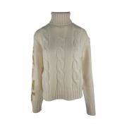 Hvit Jacquard Sweater Cropped Dolcevita