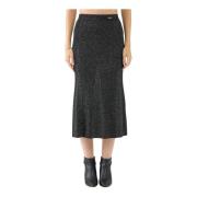 Lurex Midi Skjørt Svart Flare Stil