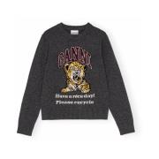 Grafisk Tiger Crewneck Pullover Mørkegrå