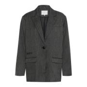 Mørk Grå Melange Pinstripe Blazer Jakke