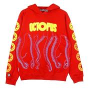 Rød Lettvekts Octopus Hettegenser Sweatshirt