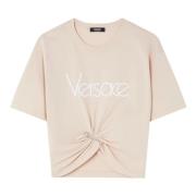 Rosa Cropped T-skjorte med Logo Print