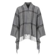 Grå Ull Poncho med Lurex Detaljer