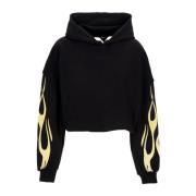 Flames Crop Hoodie Svart/off White