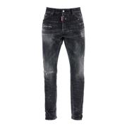 Sorte Slim Fit Jeans med Malingssprut