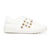 Hvite Studded Sneakers Snøring Rund Tå