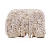 Gull Mesh Clutch med Krystalldekorasjoner