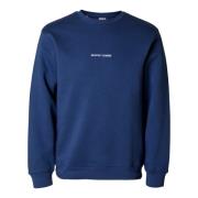 Blå Logo Crew Sweatshirt Brodert Komfort