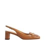 Brun skinn slingback pumps med geometrisk hæl