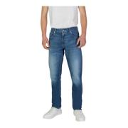 Blå Straight-Leg Jeans med Glidelås Lukking