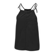 Svart Bomull Poplin Halter Topp