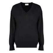 Ribbet Cashmere V-hals Genser