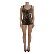 Brun Leopard Silke Ermeløs Bodysuit Kjole