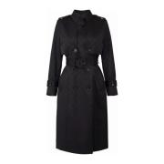 Sort Jacquard Trenchcoat med Logo