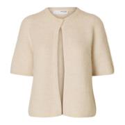 Beige Ribbestrikket Cardigan