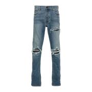 Blå Skinny Jeans med Distressed Finish