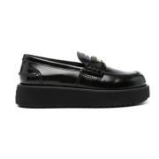 Svart Skinn Loafer med Logo-Preging