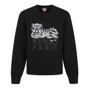 Svart Sweatshirt med Happy Tiger Broderi