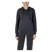 Svart Zip-Up V-Hals Sweatshirt med Lommer