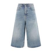 Denim Baggy Shorts med lær lapp