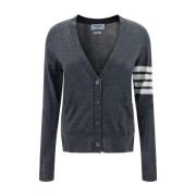 Ribbet V-hals Ull Cardigan med Lommer