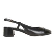 Svarte Skinn Slingback Pumps